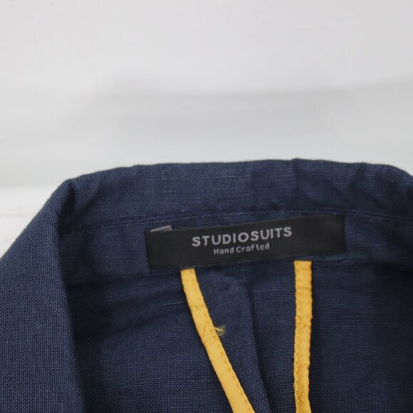 Studiosuits Sport Coat Men 42R Unstructured Linen Peak lapel Patch pockets blue - Picture 10 of 13